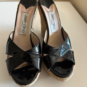 Jimmy Choo Black Patent Espadrille Mules – Size 38